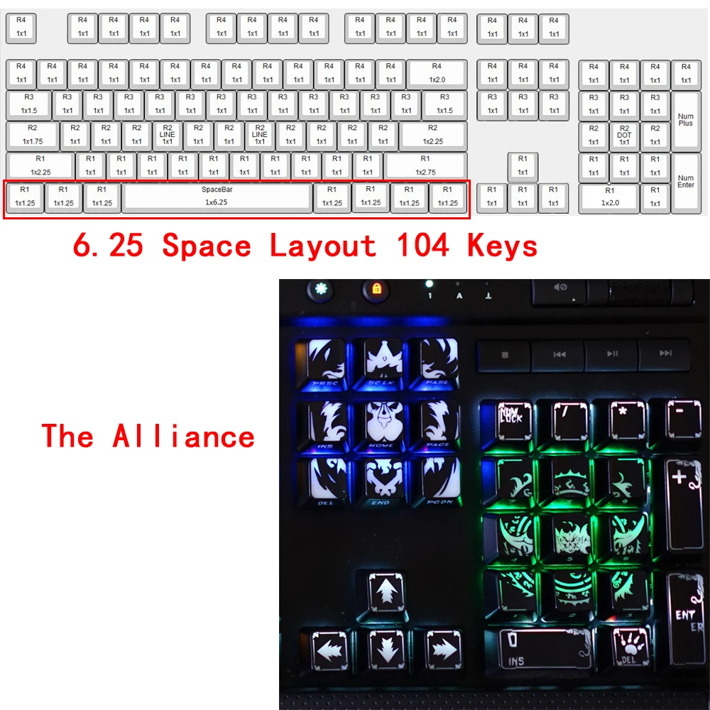 Фото 104 шт., полупрозрачные колпачки для клавиатуры World of Warcraft WOW №2