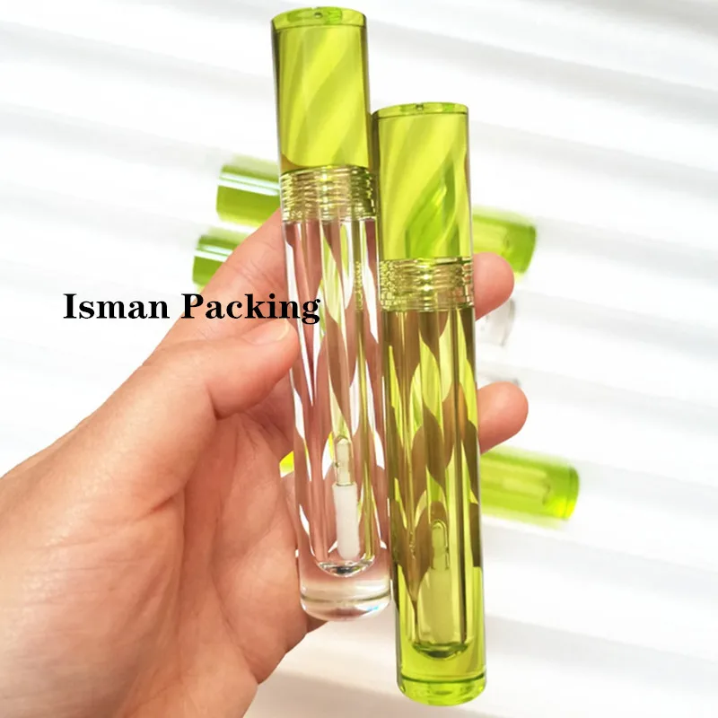 

40Pcs refillable luxury round transparent green lipgloss packaging bottle 6ml clear teal lip gloss wand tubes with soft brush