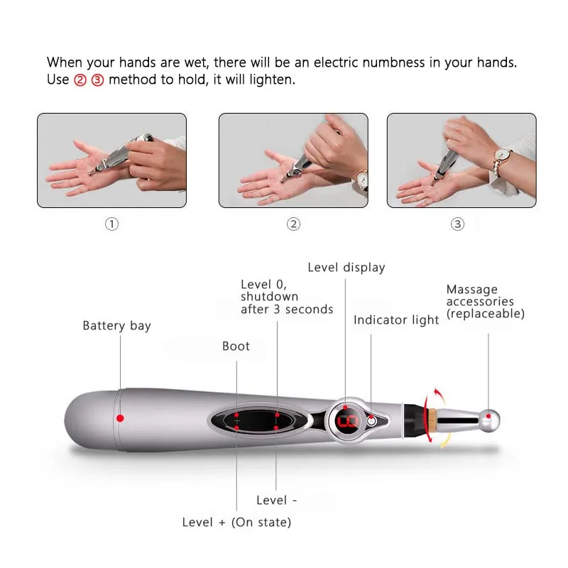 Penna elettronica per agopuntura meridiani elettrici terapia Laser Heal Massage Pen Meridian Energy Relief Pain agopuntura Points