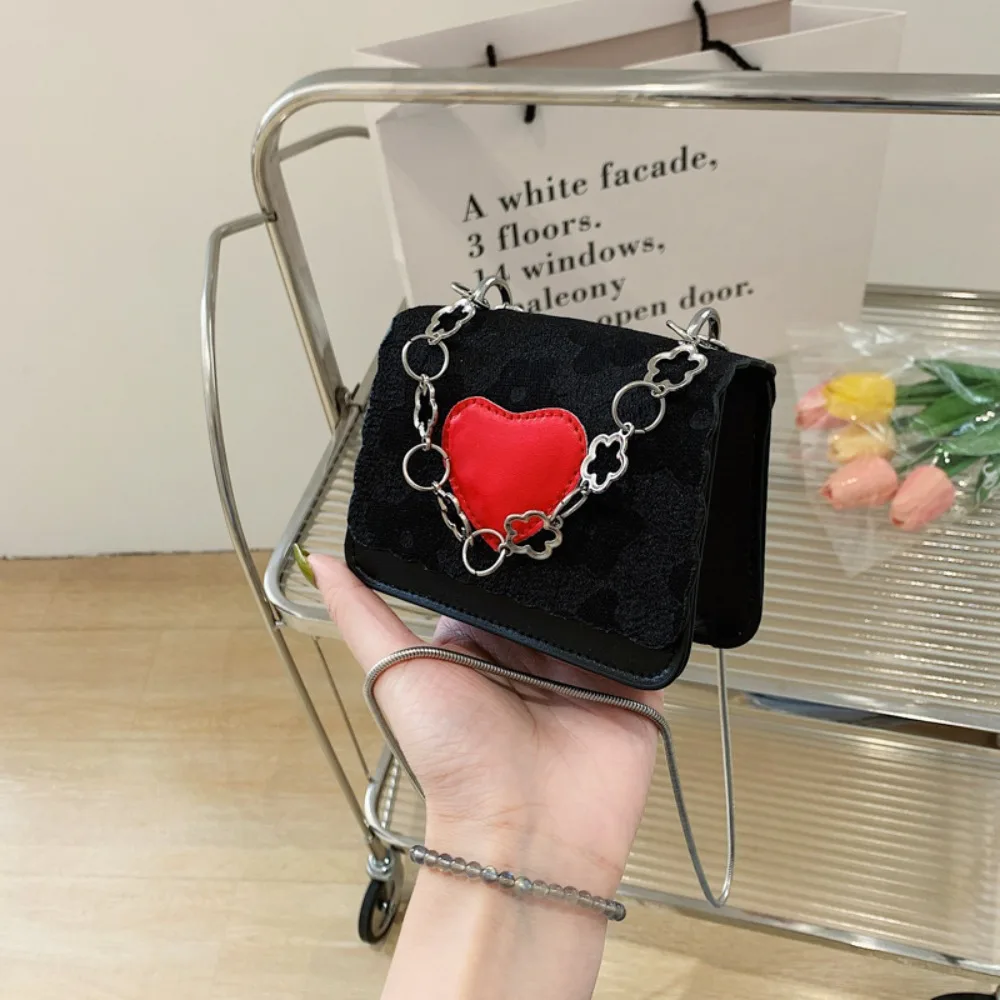 

Heart Shaped Square Bag Contrast Color Crossbody Bag Chain One Shoulder Handbags 2023 New Fashion School Travel Shopping Bags