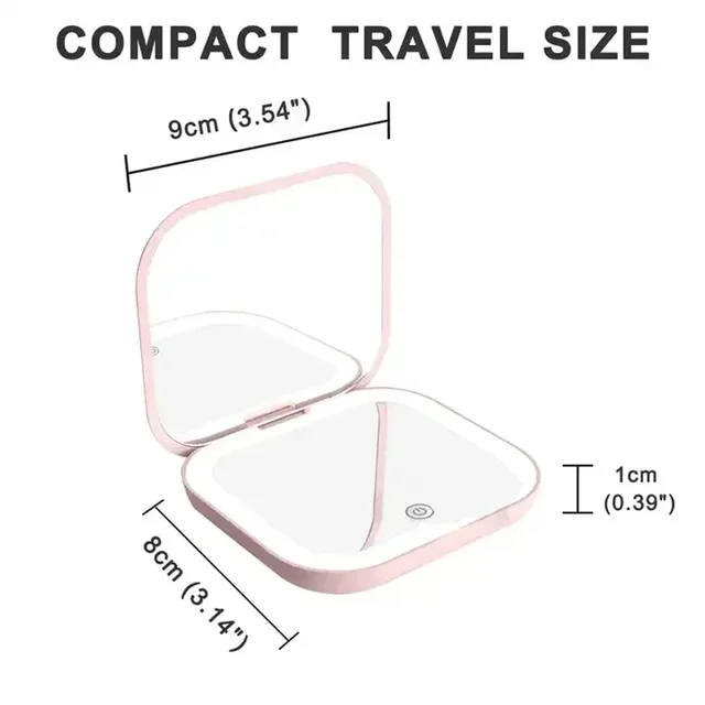 Miroir de vanité cosmétique Compact grossissant 2X avec lumières, Mini cadeau de voyage, miroir de maquillage de poche Portable pliable à Led 5