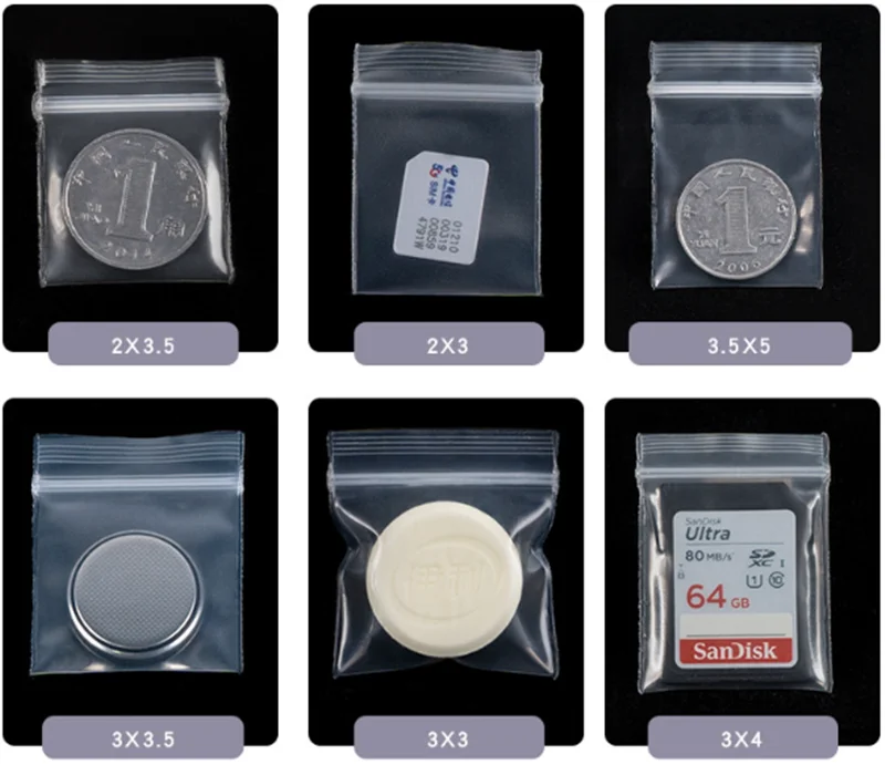 PE Poly Kleine Verpackungsbeutel 1000 Stück Superdicke Zip-Lock-Beutel / Transparente Mini-Plastikbeutel mit Reißverschluss, Wiederverschließbar, für Schmuck und Chips – Detail 10