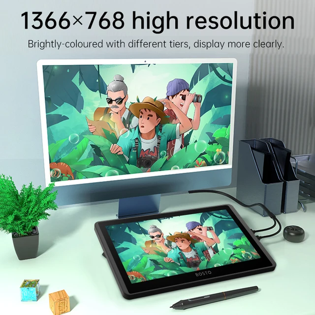 LCD Graphics 11.6in Drawing Tablet with Screen 8192 Levels 1366x768 Display with Battery-Free Stylus Tilt Fit for  Windows PC 3