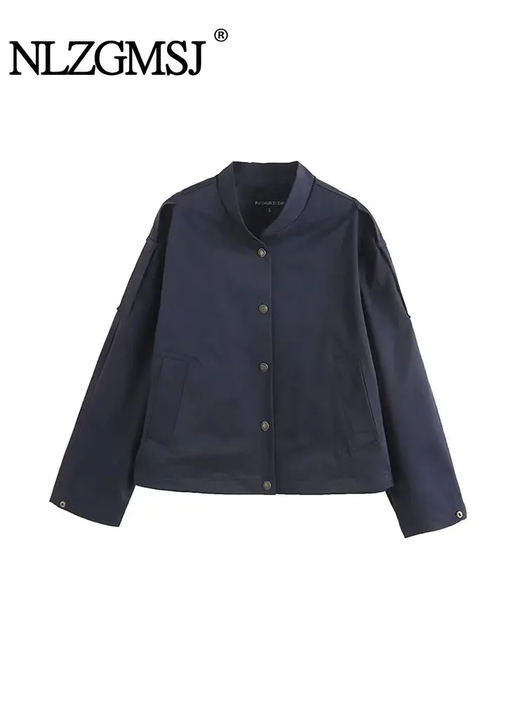 

Винтажная Повседневная шикарная однобортная куртка Nlzgmsj TRAF, женские короткие пальто с круглым вырезом и длинным рукавом, осенне-зимние куртки 2023