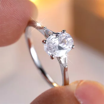 White Zircon Luxury Crystal Oval Stone Rings For Women Trendy Silver Color Engagement Bands Wedding Jewelry Bridal Birthday Gift