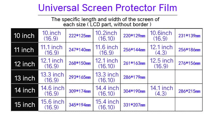 For Tablet Laptop 11.6 12.5 14.6 14.4 13.3 15.6 15.4 14.1 Inch Universal LCD Screen Protector Matte Soft Film