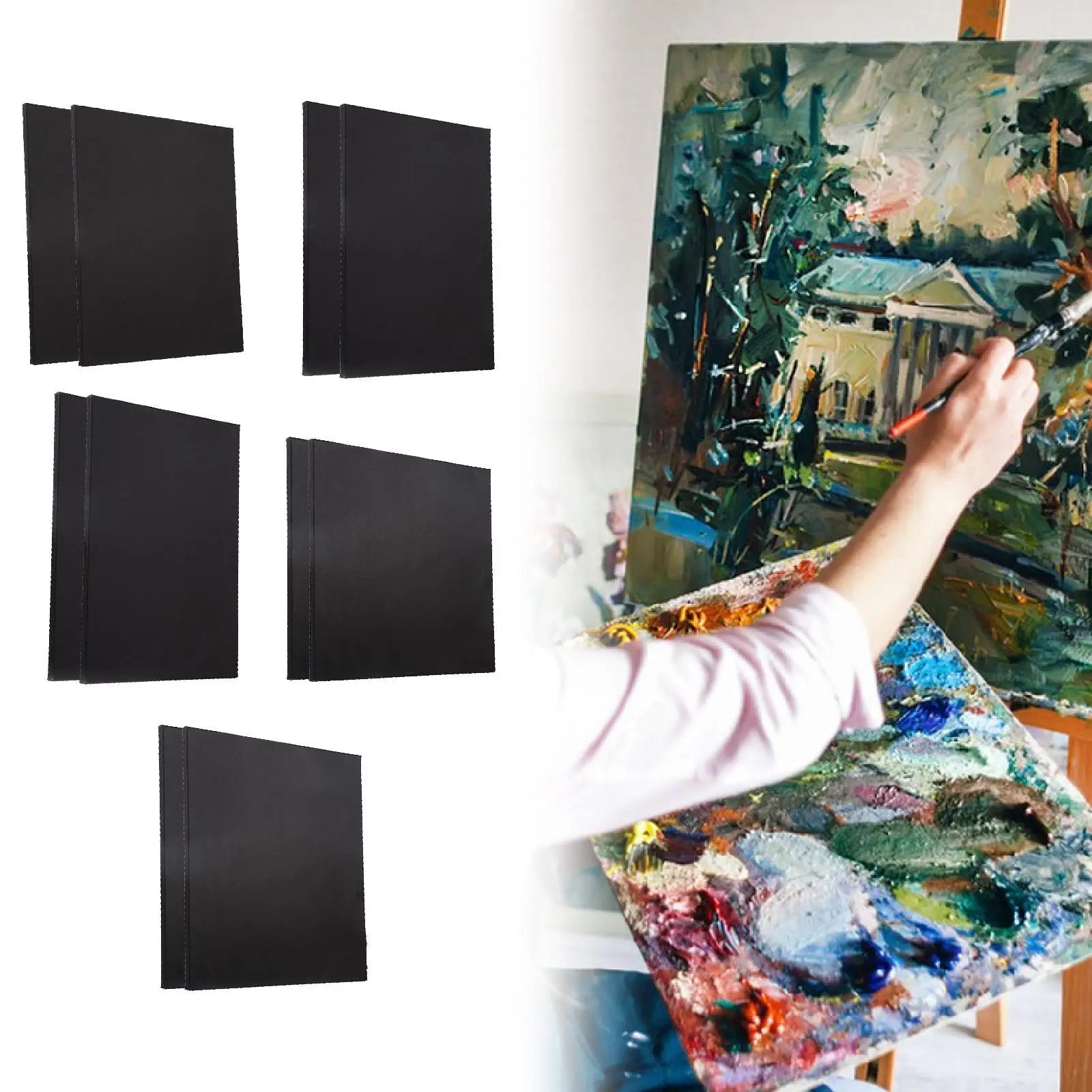 2x Stretched Black Canvas Art Supplies Art Boards Artist Canvas Black for Oil Painting Tempera Crafting Watercolor Paints