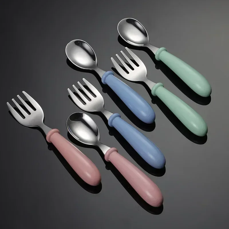 Baby Feeding Tableware Set Children Utensil Stainless Steel Infant Food Feeding Spoon Fork Toddler Dinnerware Cutlery Gadgets images - 6