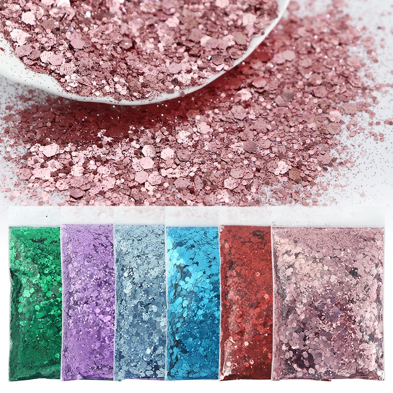 Nail glitter 50g Holographic Nail Glitter Powder Sparkly Laser Gold Silver Mixed Hexagon Shape Chunky Sequins Dust DIY Nail Art Decoration