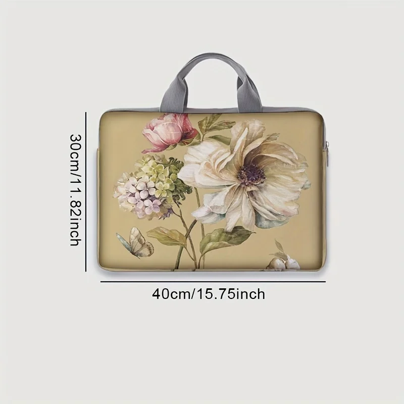 1-piece set, flower patterned laptop bag, briefcase, suitable for 14 inch laptops, fixed laptop bag