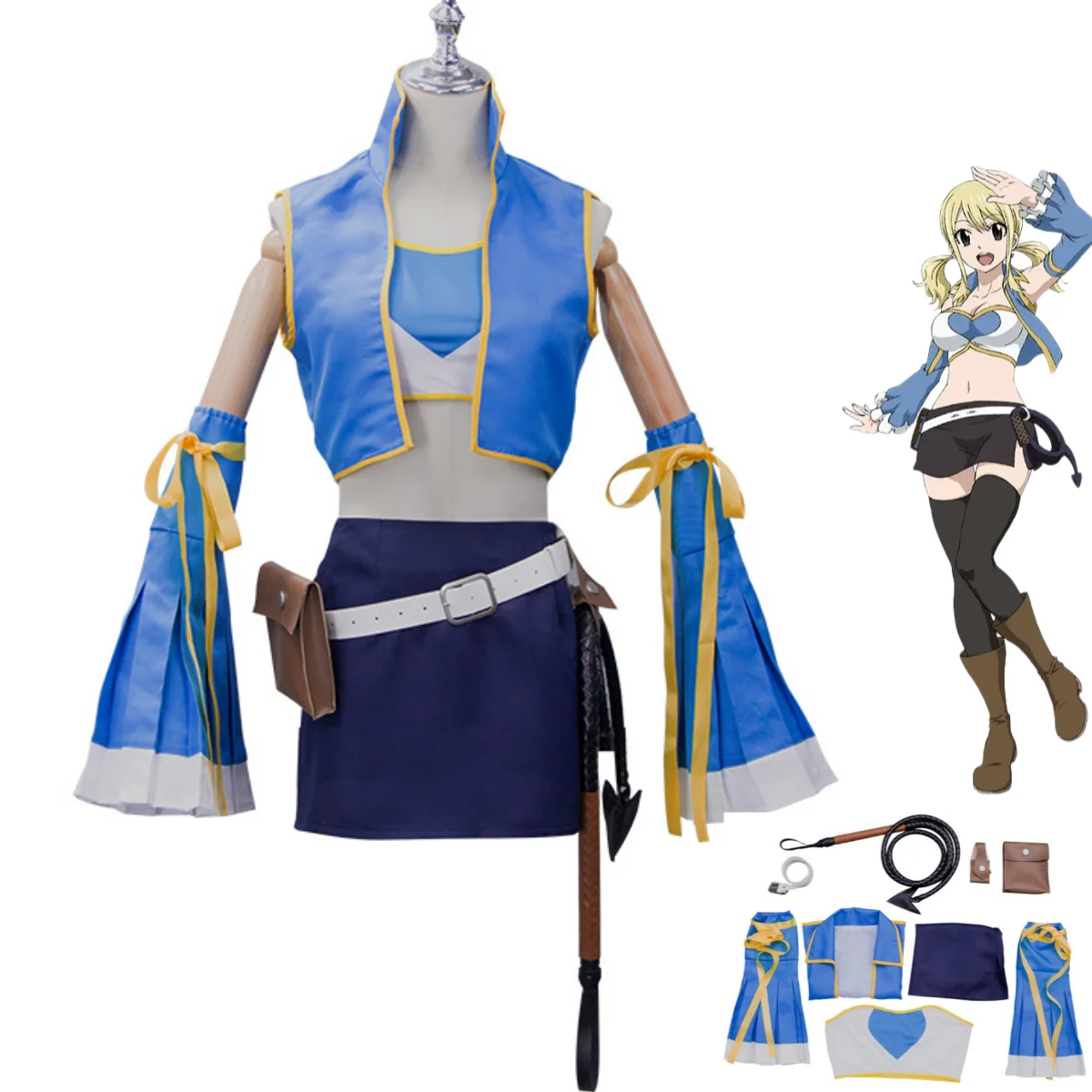 

Костюм для косплея Люси из аниме «Волшебный хвост», Униформа с синей юбкой, сексуальный милый Карнавальный костюм для женщин, семи лет спустя