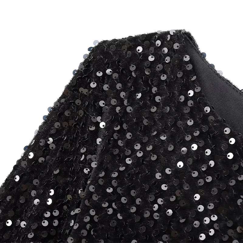 Vestido corto sexy con lentejuelas Y2K y volantes para mujer, elegante, sin espalda, cuello redondo, manga larga, negro, ajustado, para fiesta de otoño