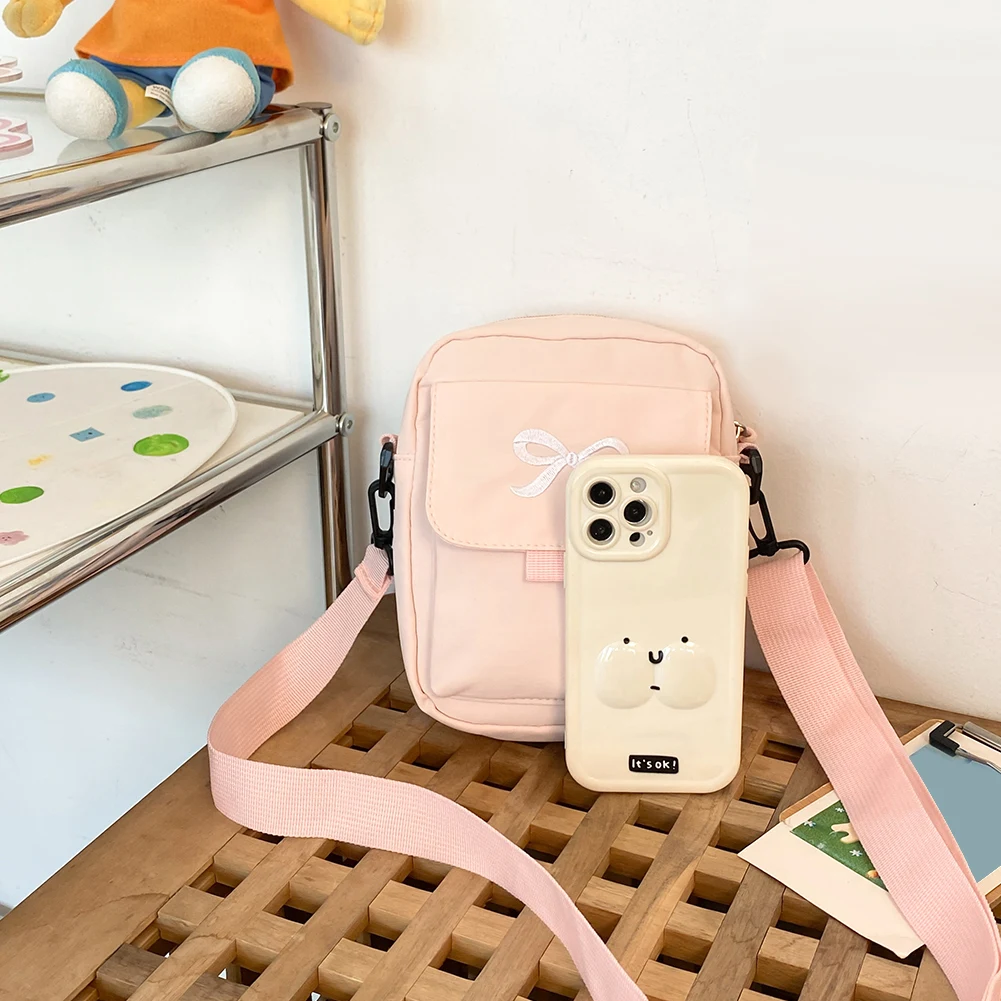 Women Bow Fashion Shoulder Bag Adjustable Strap Trendy Crossbody Bag Solid Color Daily Messenger Bag Simple Satchel Bag