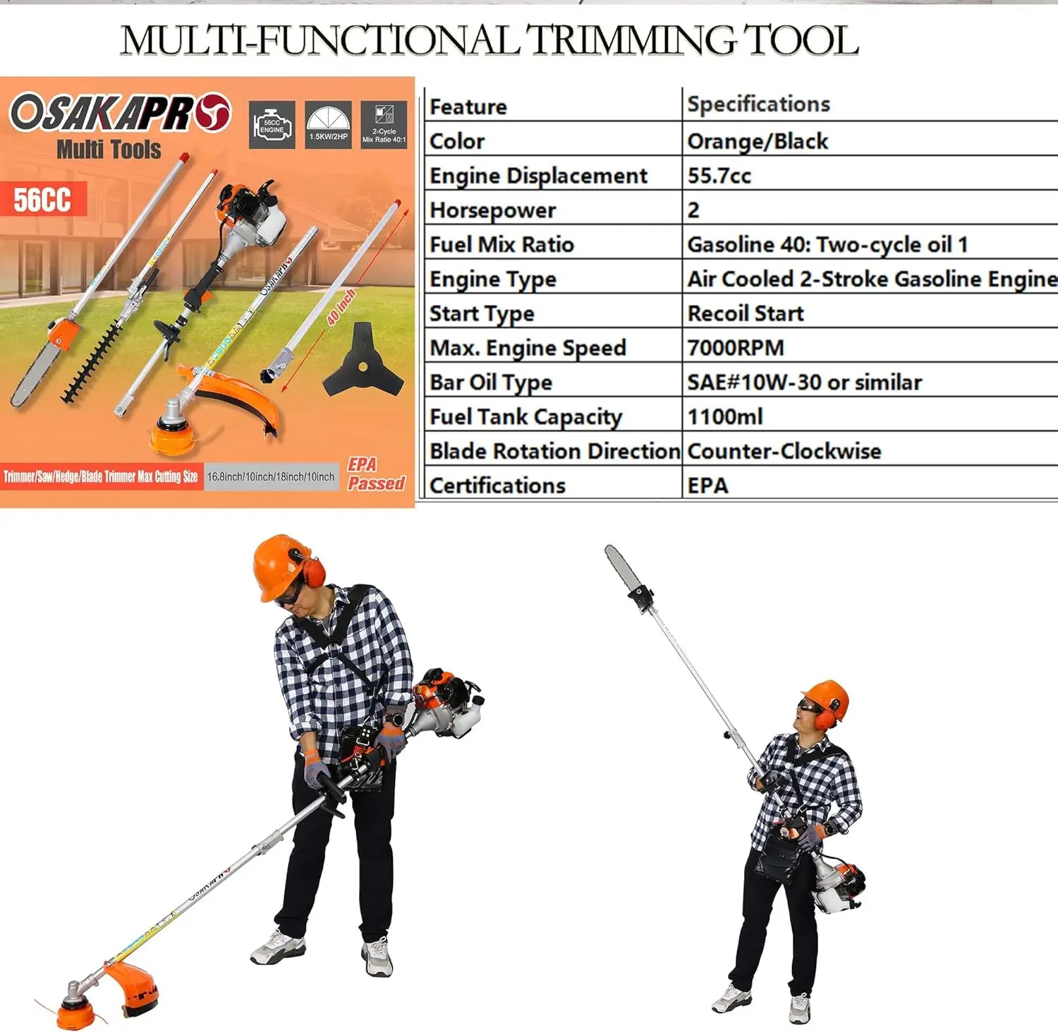 5 In 1 Multi-Functional Trimming Tool With Rotatable Gas Pole Saw Grass Trimmer, Hedge Trimmer Gas, Brush Cutter, Weed Eater 3
