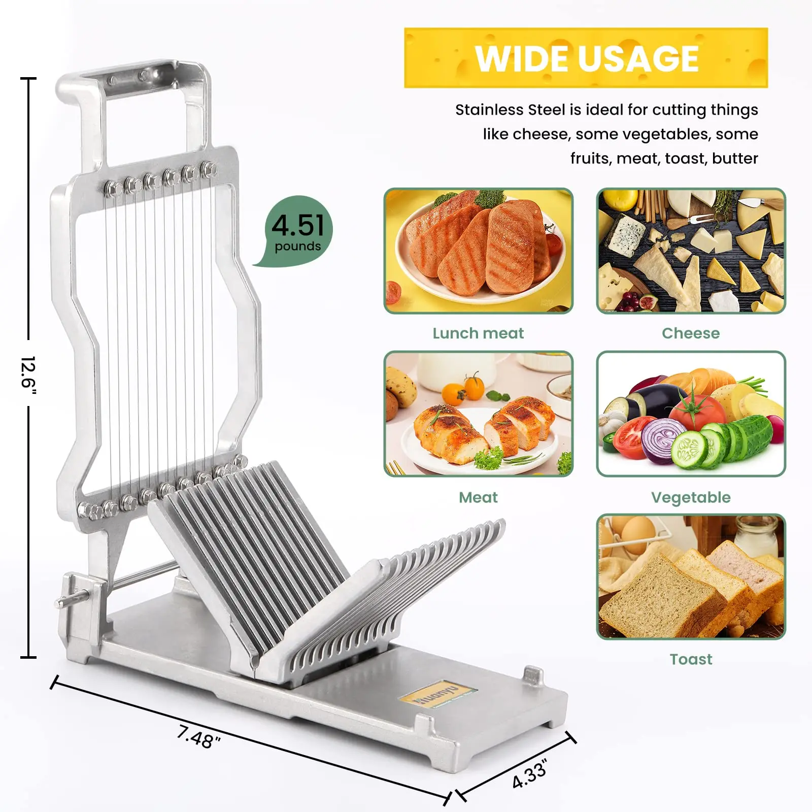 ENLOY Cheese Slicer, Stainless Steel Cheese Cutter with 5 Replaceable Wires  for Butter Cutter Food Slicer