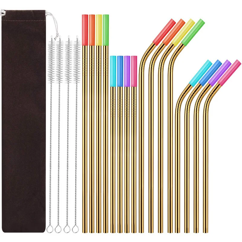 

Stainless Steel Straw Package with Silicone Mouth, Premium Titanium-Plated Color, The Ultimate Eco-Friendly Solution for Sippin