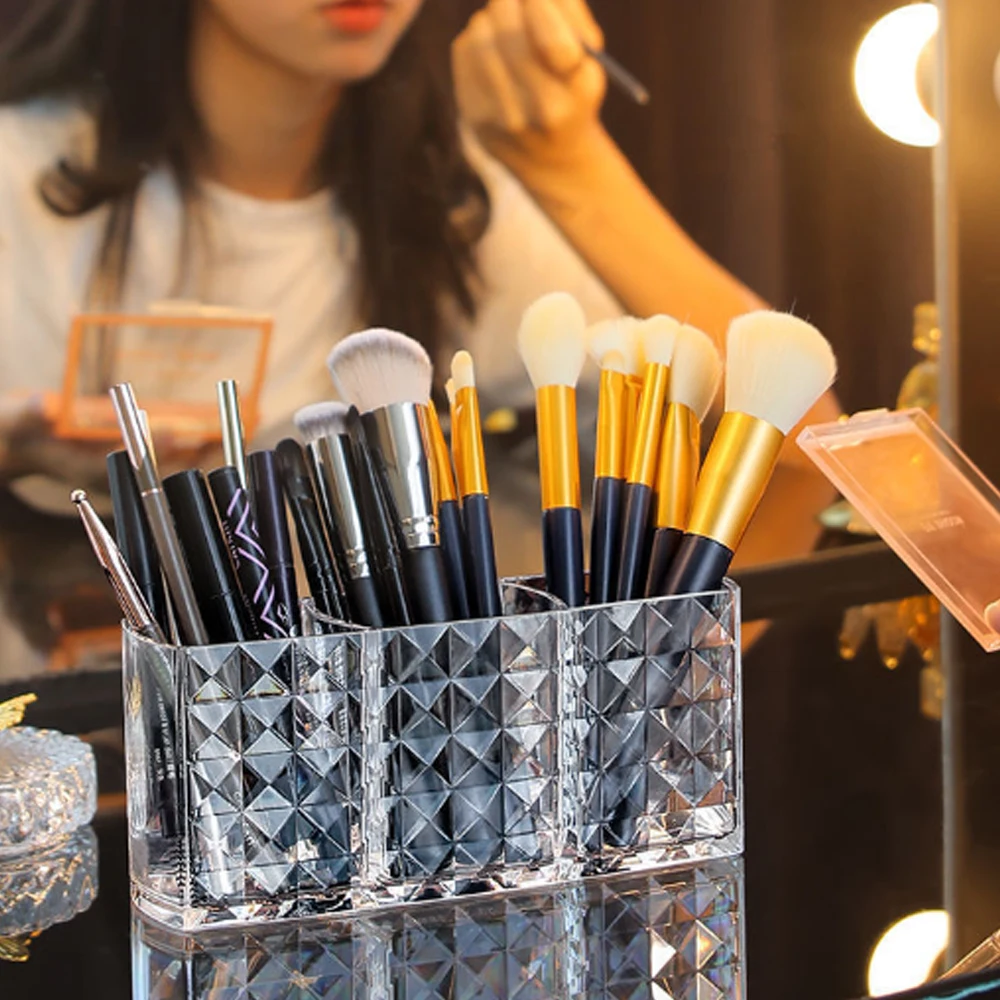 Makeup Organizer 1PC Cosmetic Brush Organizer 3 Compartments Organizer Hair Decoration Pencil Holder Home Decoration Study Room