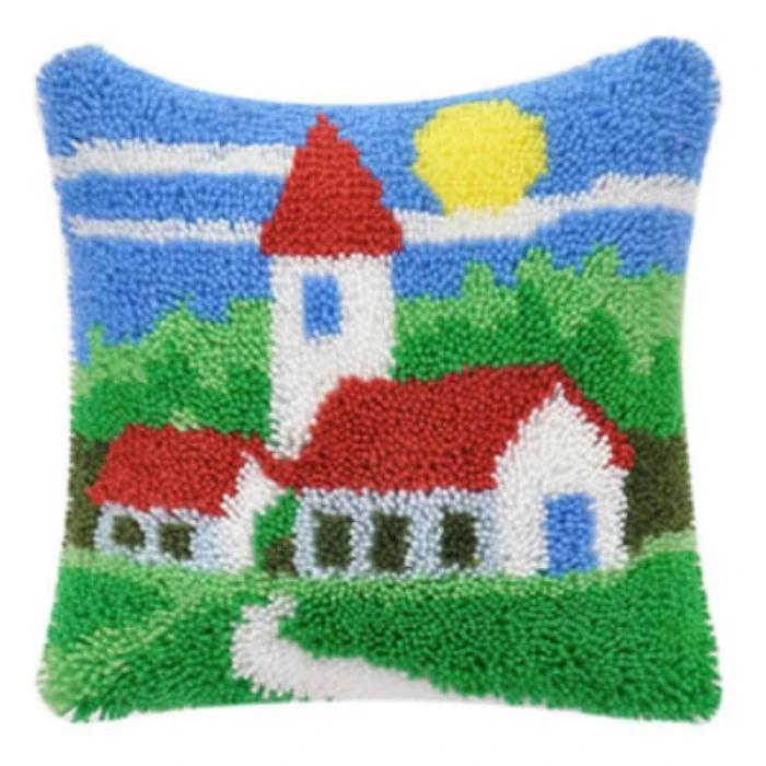 Description Picture 6 of itemLatch Hook Kit Embroidery Cushion Pillowcase Knot Pillow Package Set For Needlework Outdoor Nature Scenery Pattern Latch Hook