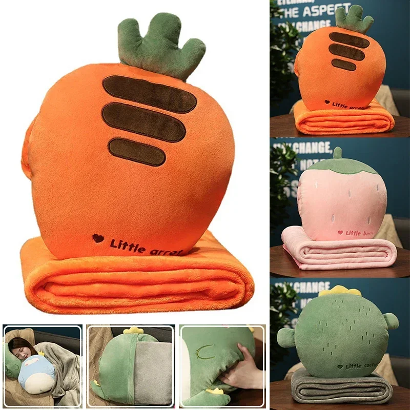 

3 In1 Stuffed Hand Warmer Bag Cartoon Animal Pillow Blanket Cute Cushion Blanket Home Car Travel Pillow for Children Girl Gift