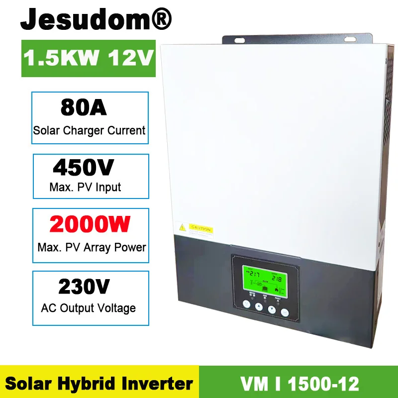 Solar Hybrid Wechselrichter 1500W 12V DC auf 220V/230V AC mit 80A MPPT  Solarregl