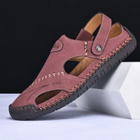 Nouvelles sandales d'été faites à la main hommes chaussures en cuir respirant homme en plein air hommes sandales antidérapant plage sandales chaussures creuses mode 2