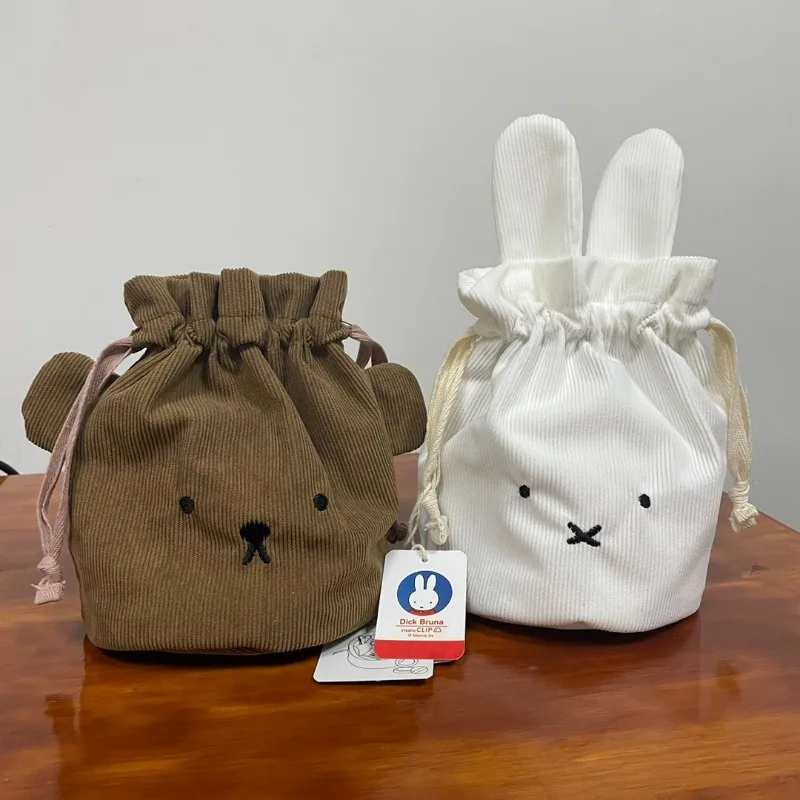 Drawstring pouch corduroy Miffy rabbit Portable cosmetic Storage Washing rinsing Money bag