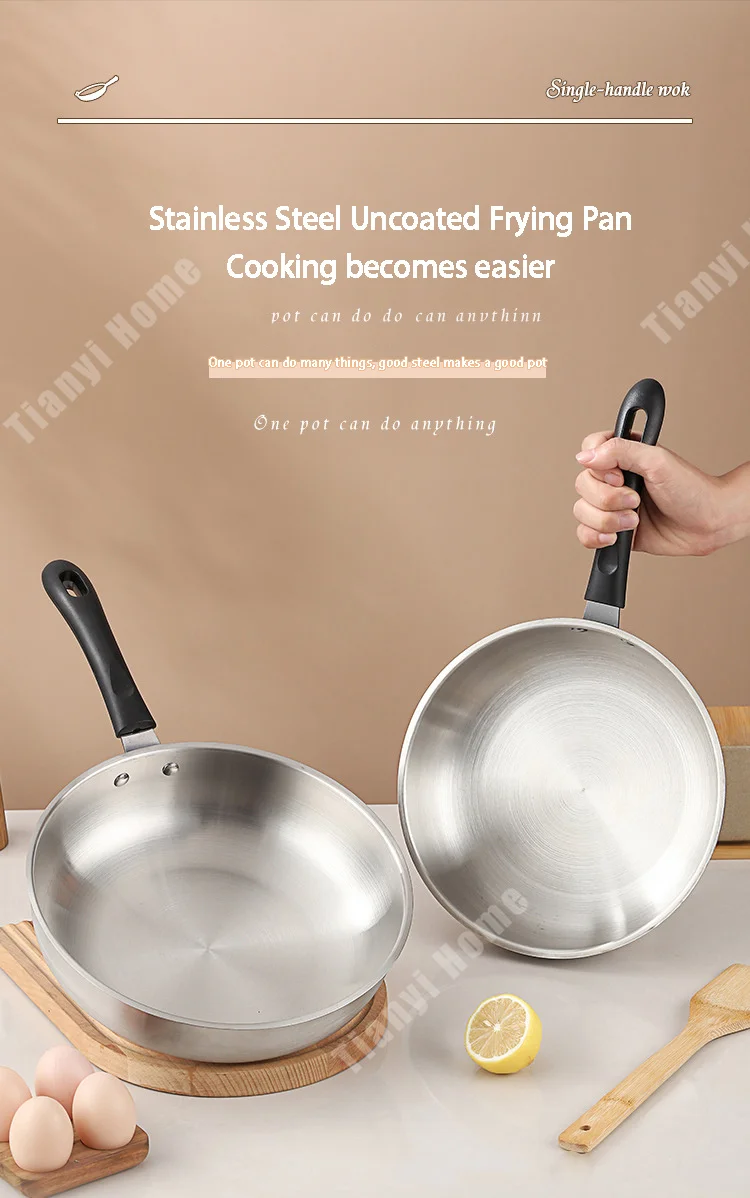 Description Picture 2 of itemStainless steel Wok Frying pan Non-Stick Pan Home Thickened Uncoated Cooking pot Gas Stove Induction Cooker Universal Saucepan