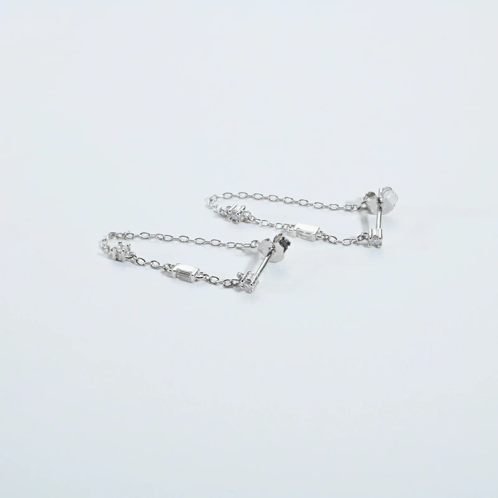 ANDYWEN-pendientes de plata de ley 925 para mujer, Piercing de tres CZ, Clips transparentes, cadena de lujo, joyería fina