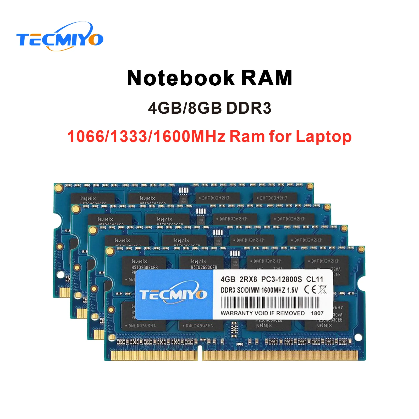 Tecmiyo-memória do Portátil Ddr3 Ddr3l 4gb 8gb 1600mhz Sodimm 1.35v 1.5v Pc3 Pc3l12800s Pc3-10600s Pc38500s Não-ecc -1 Azul