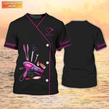 Barbershop Customized Name Uniform Tees Unisex Loose T Shirts Barber Oversized Workwear Pullover for Women and Men Short Sleeves 6