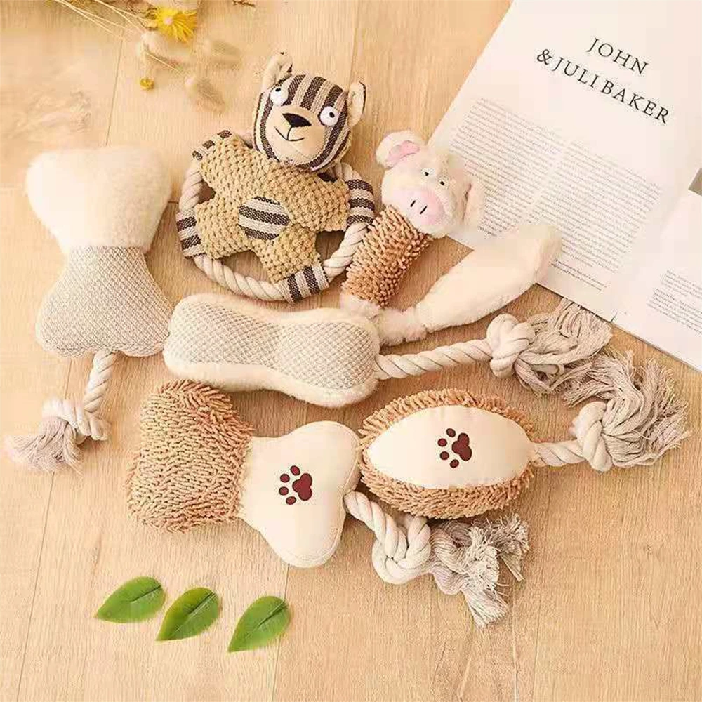 

Pet Cotton Rope Toy Dog Sound Canvas Molar Teeth Cleaner Bite-resistant Rope Knot Training Dog Toys Dog Toothbrush Dog Toys