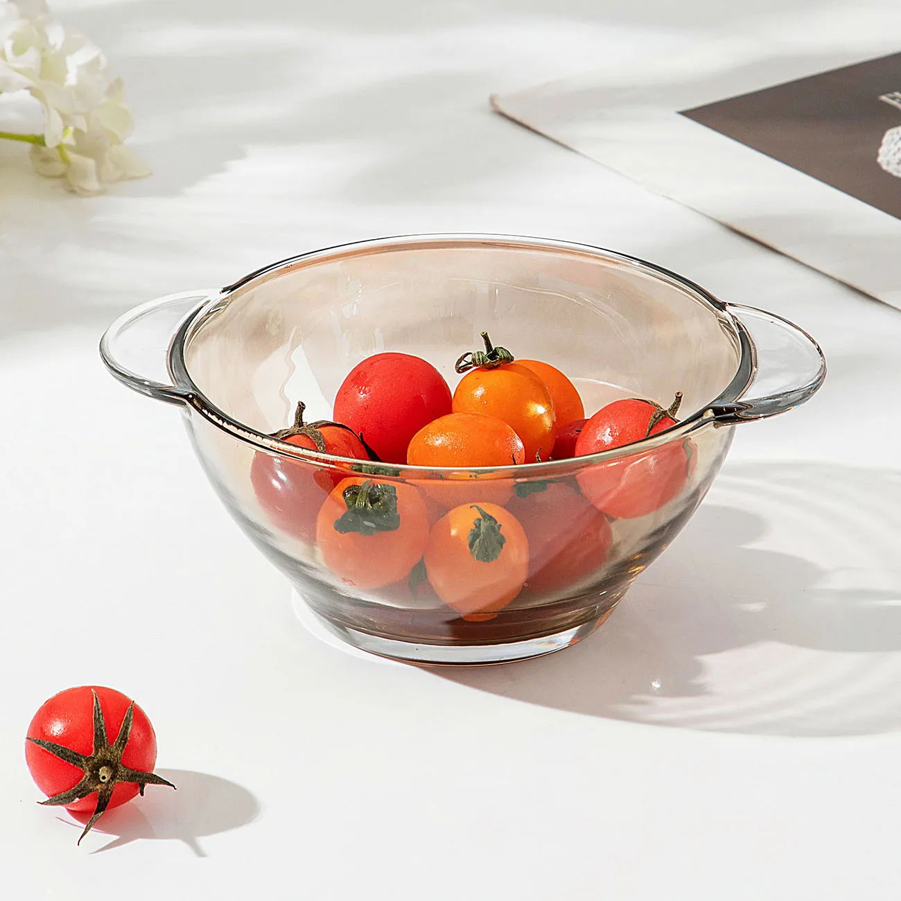Transparent Glass Fruit Salad Bowl with Handle Dessert Ice Cream Bowl  Household Foods Mixing Bowls - AliExpress