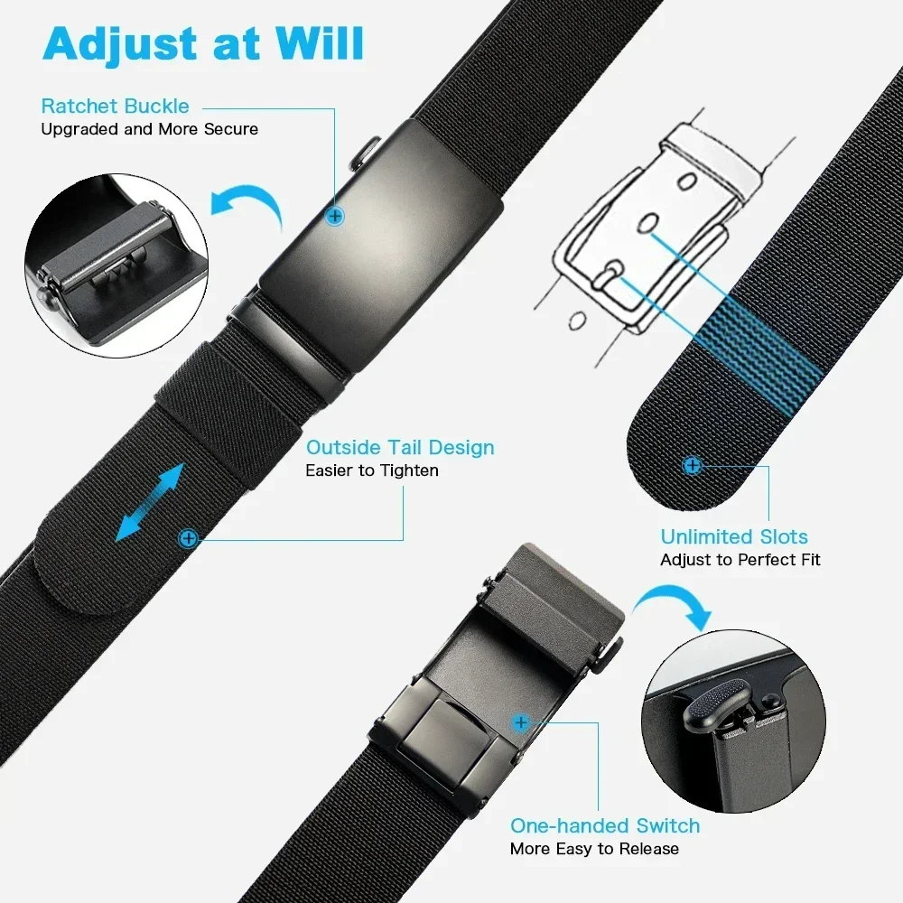 Versatile Stretch Nylon Belt with Auto-Lock Metal Buckle