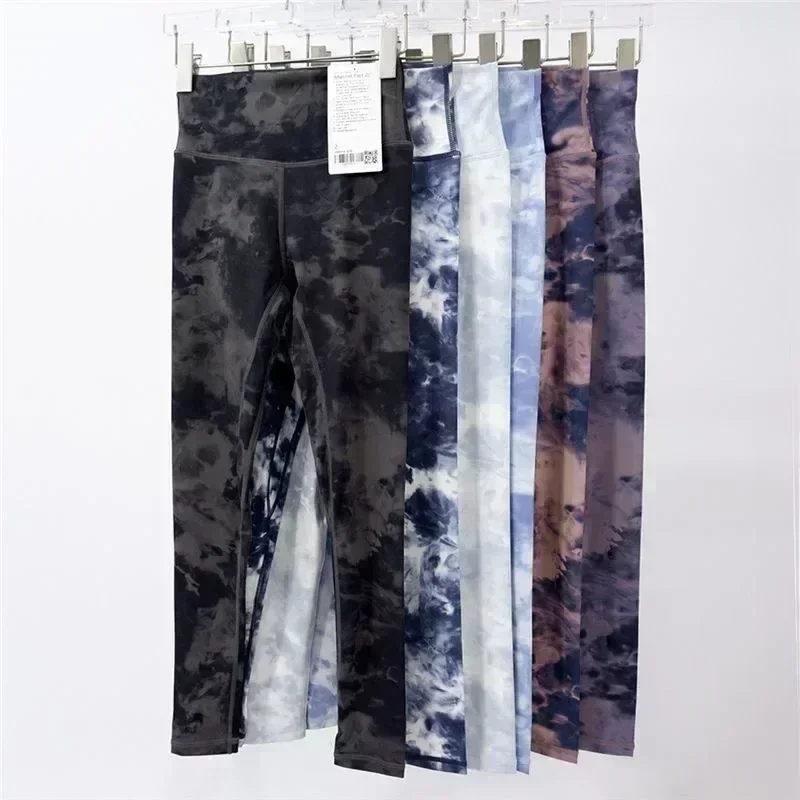 Lemon Women Tie Dye Yoga Tight Fit Leggings Sport Bra High Waist Sports Pants 25