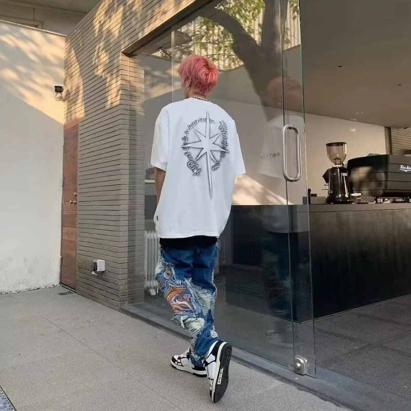 OIMG Y2K Streetwear Baggy Ripped Stacked Jeans Pants Men Straight Kanye Old Hip Hop Denim Trousers