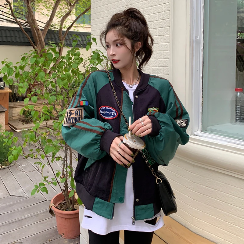 American BF Style Baseball Uniform Women's Spring Autumn Ins Korean Version Coats Loose Tops All-Match Lady Casual Jacket Tide |