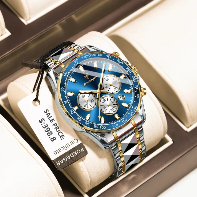 POEDAGAR Luxury Sports Watch Men Quartz Waterproof Luminous Date Chronograph Men's Watches Stainless Steel Man Watch Male Clock - Image 2