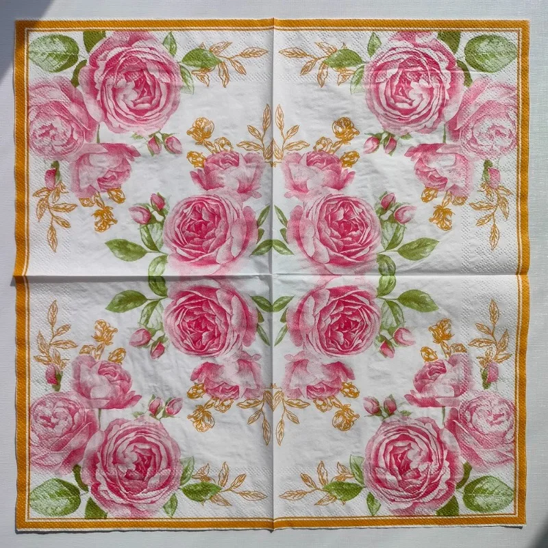 33cm 2-Ply Rose Flower Paper Napkins Party Decoration Paper Placemats Wine Glasses Flower DIY Decoupage 10/20pcs