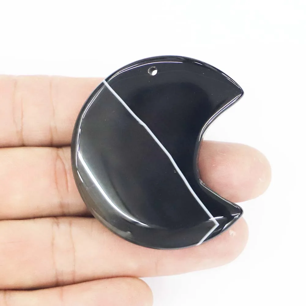 Good Quality Natural Stone Crescent Moon Black Agate Necklace Pendant Fashion Reiki Charms  DIY Jewelry Making 8ps Free Shipping