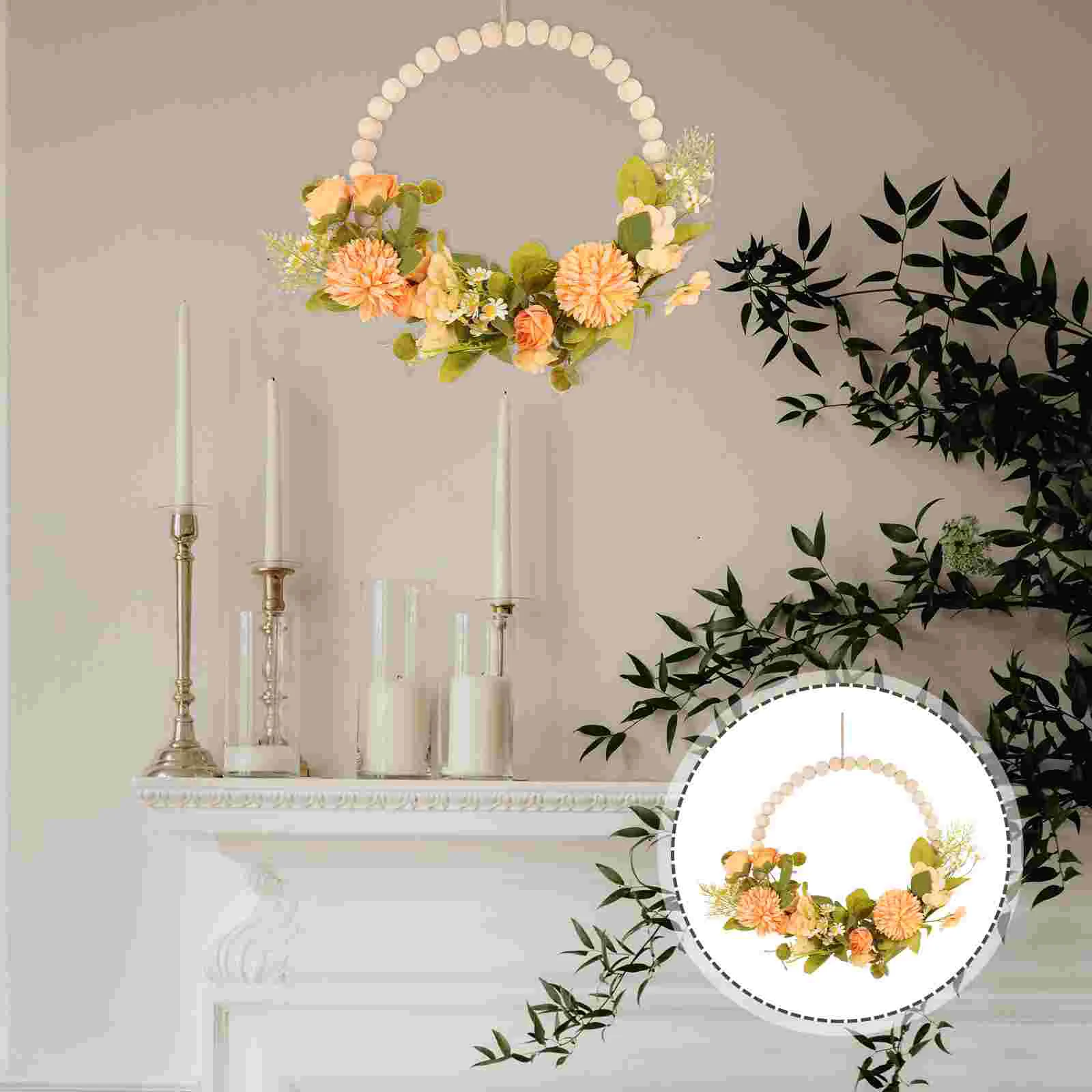 

Faux Wood Bead Garland Front Door Wreath Hanging Ornament Plant Outdoor Wedding Artificial Decoration for Wall Home