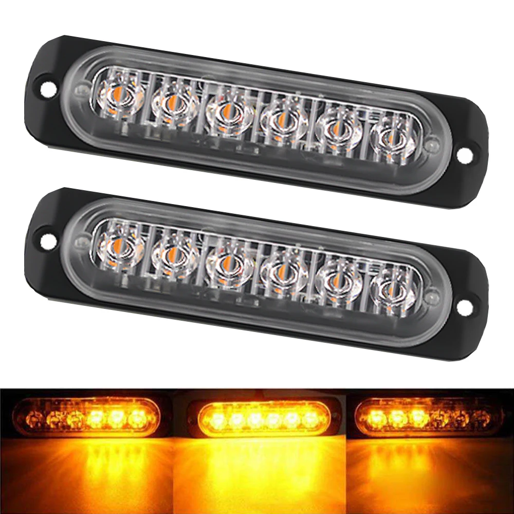 2x 트럭 12V 24V 6smd LED 스트로브 경고등 스트로브 그릴 깜박이는 라이트 바 자동차 비콘 램프 앰버 옐로우 화이트 신호등  Best5