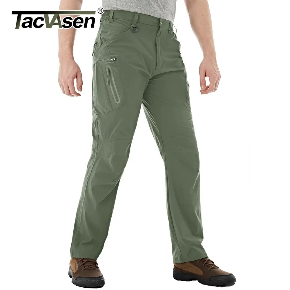TACVASEN 남성용 경량 전술 바지, 빠른 건조 방수 하이킹 바지, 8 포켓 야외 작업 바지, 여름