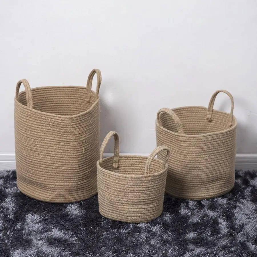 Wicker Basket Hand-woven Storage Basket Rope Woven Deep Foldable Storage Laundry Basket Toy Sundries Storage Basket 2