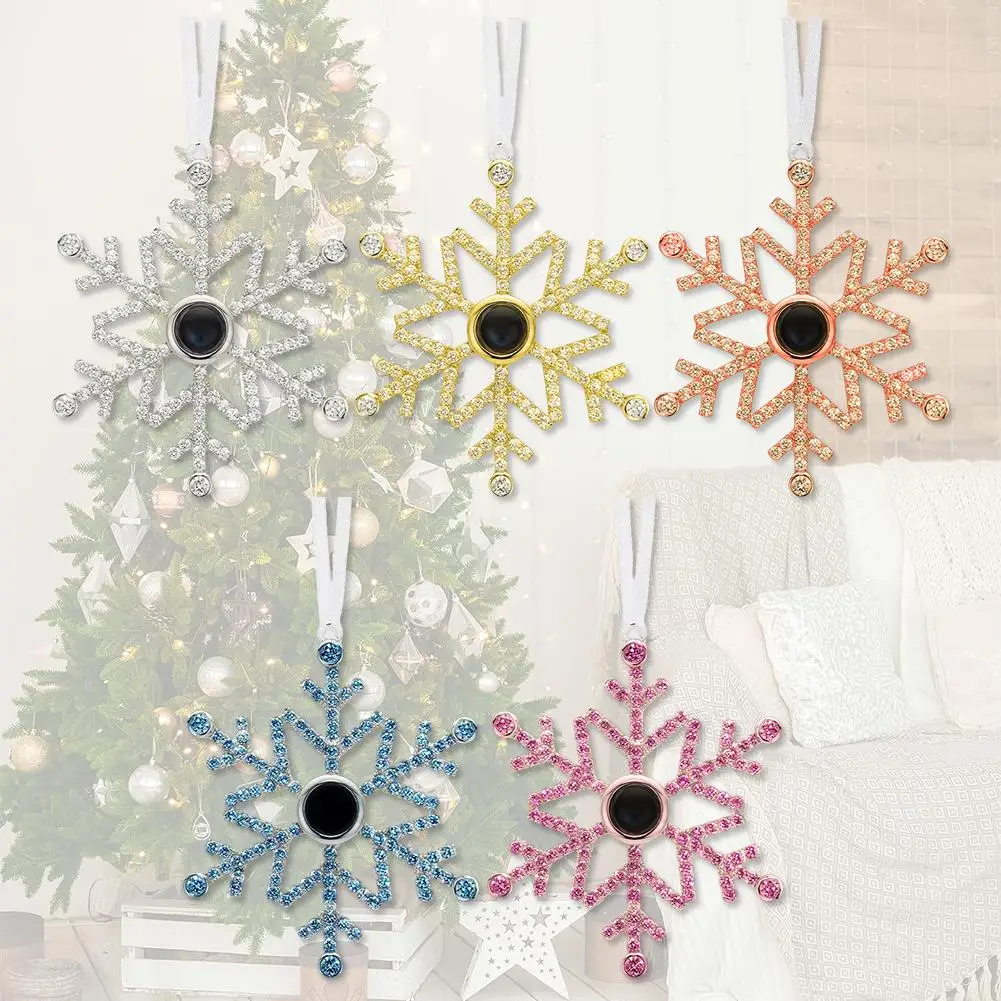 Silver Christmas Gift Snowflake Projection Hanging Ornament Ornament Picture Pendant Ribbon Memorial Gift Christmas Decor christmas decorations