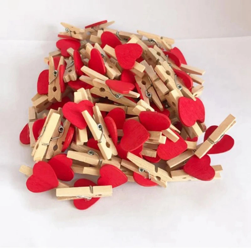 Heart Love Wooden Clothes Pin Mini Clothespin Postcard Clips Home Wedding Decoration Stationery White