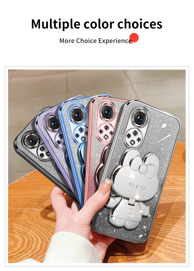 Honor50 Glitter Rabbit Makeup Mirror Holder Case On For Huawei Honor 60 50 90 30 20 Lite 30s Soft Cover Nova 10 11 Pro_voghion.com