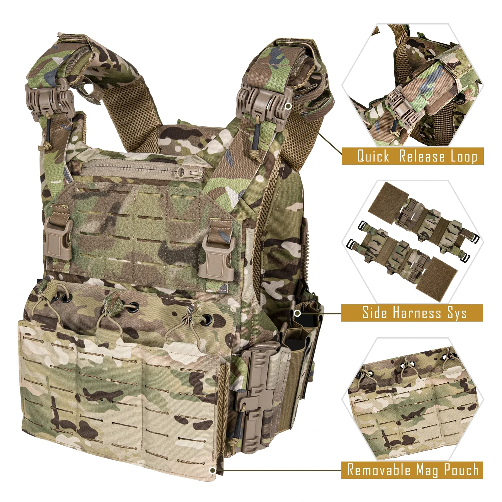 Quick Release Molle Reißverschluss Jagd Taktische Trainingsweste Laser Cut Abnehmbare Mag Pouch – Detail 1