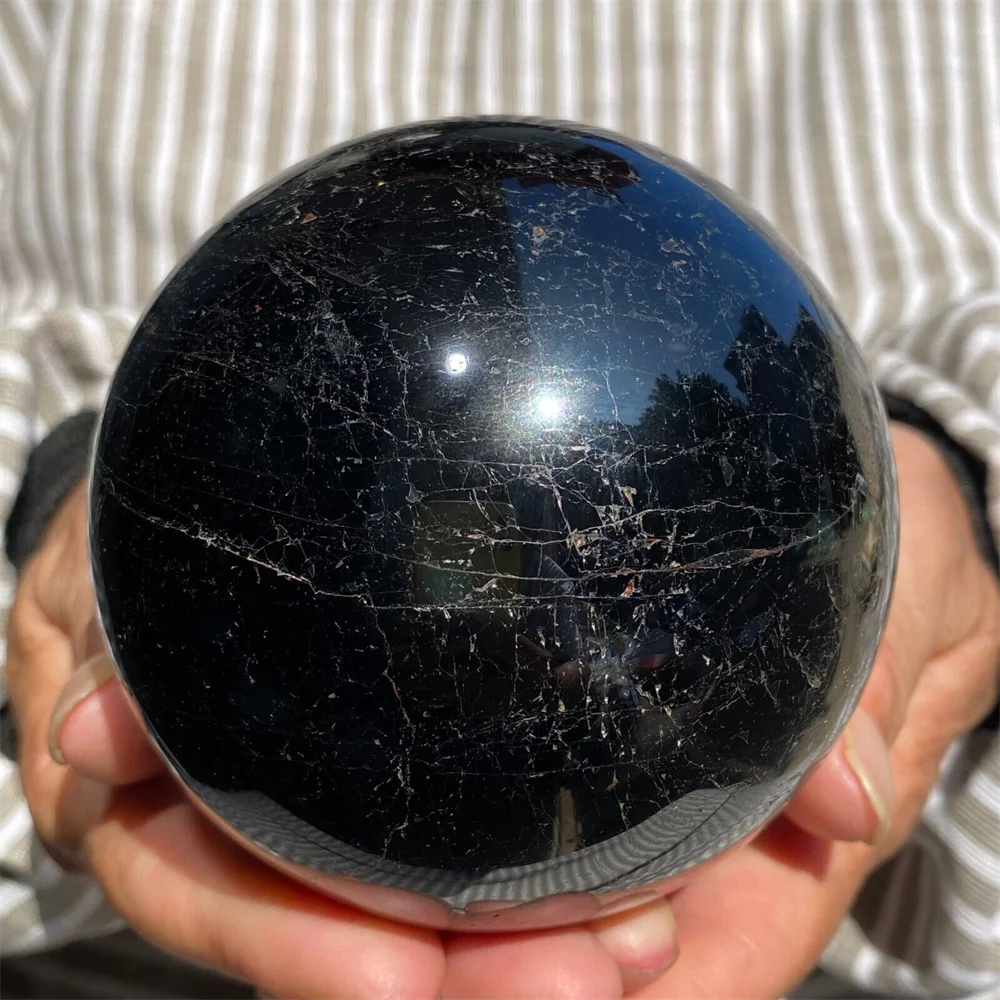 Natural beautiful black tourmaline ball quartz crystal healing stone