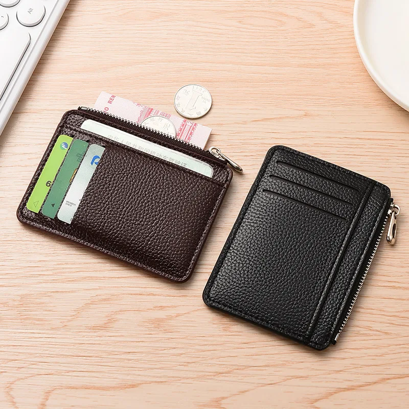 New Fashionable Zippered Card Holder Large Capacity Ultra Thin Cowhide Multi Slot Wallet