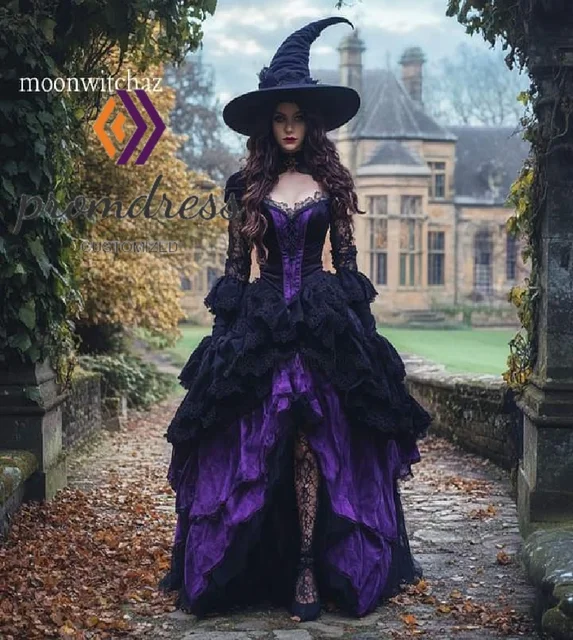 Gothic Purple Bride Dresses Purple And Black Victorian Wedding